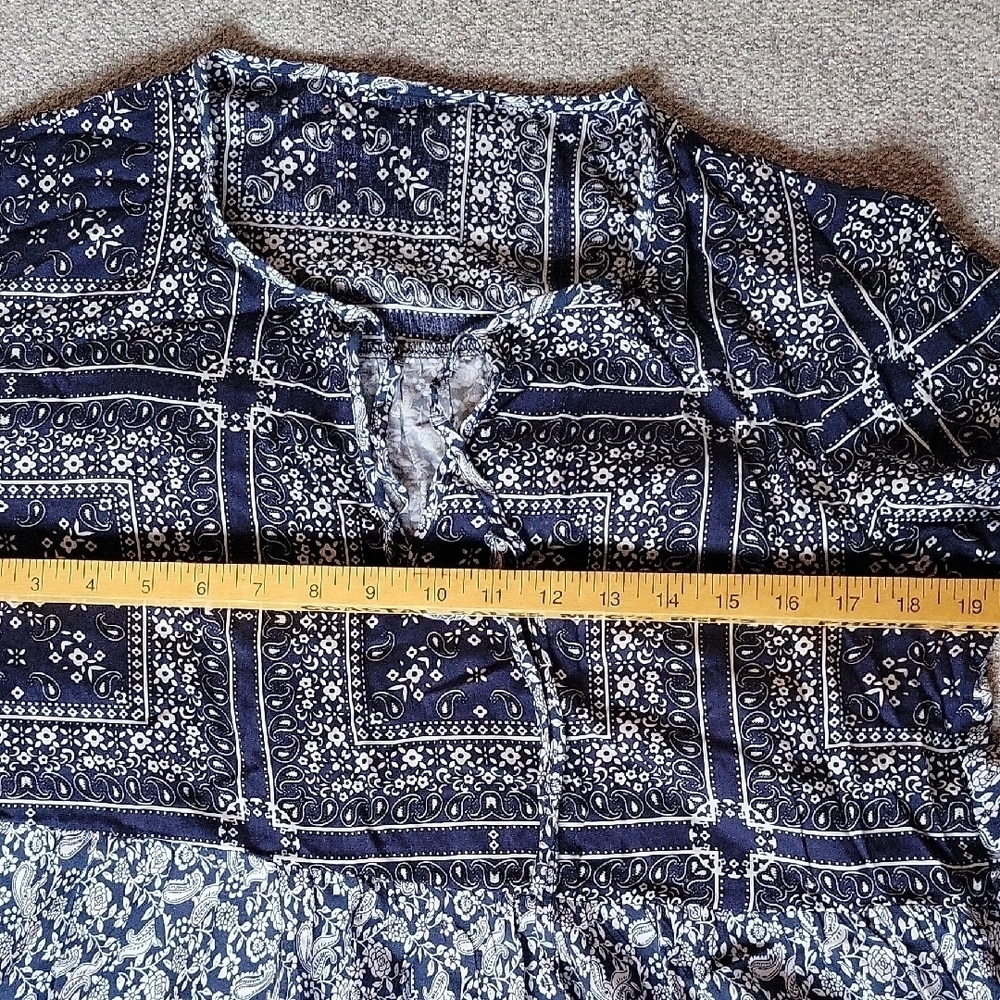 Suzanne Betro Boho Tyle Navy and White Floral Patterned Dress Size XL - Picture 5 of 10